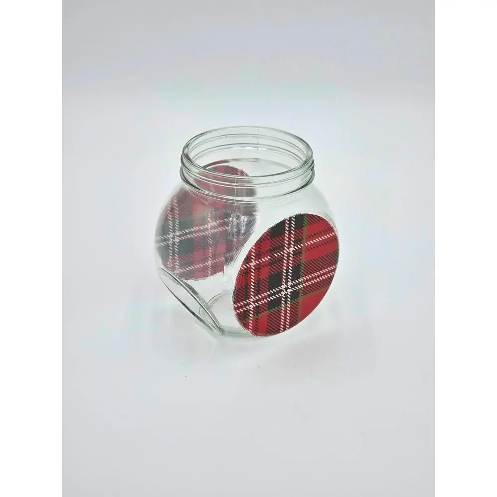 Upcycled Plaid Glass Jar – Holiday Jar, Christmas Container, Rustic Winter Decor